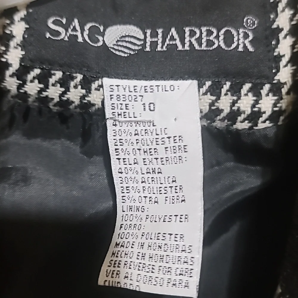 Sag Harbor Women Black and White Houndstooth Blazer Jacket Size 10